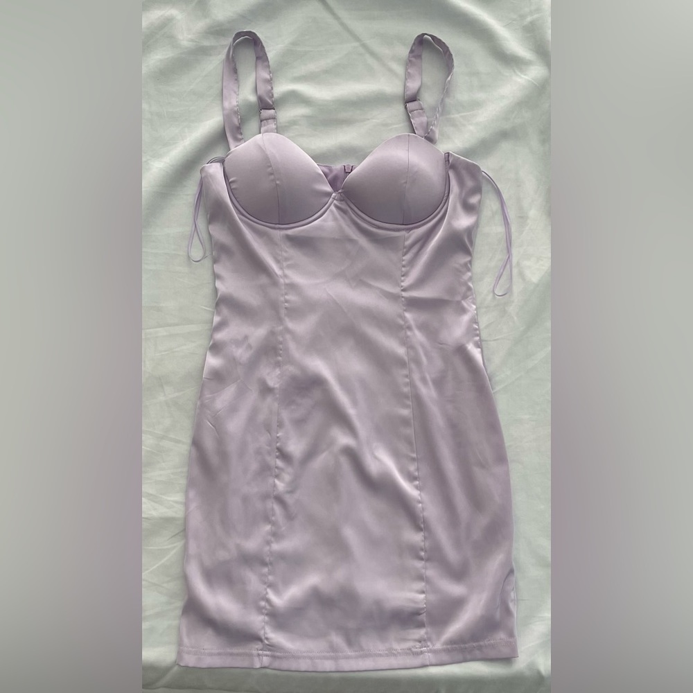 PrettyLittleThing Purple lavender Mini Dress  Size Medium corset bodycon satin